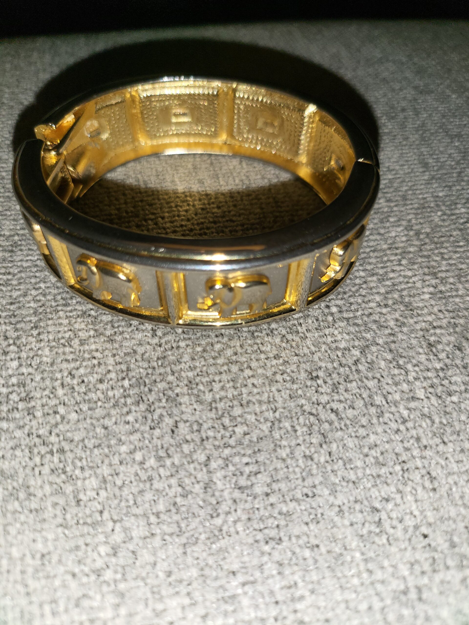 Vintage Mixed Metals Elephant Hinged Bangle Bracelet